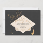 Uitnodiging voor eindexamenfeest, feestmuts en kwa (Voorkant)