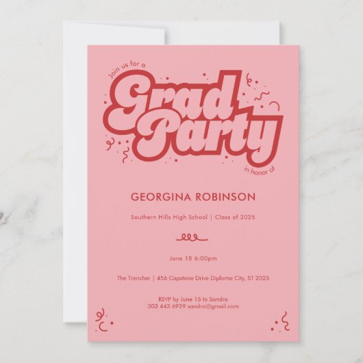 Uitnodiging voor eindexamenfeest met borrelend let (Voorkant)