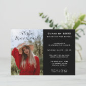 Uitnodiging voor eindexamenfeest met foto van de m (Staand voorkant)