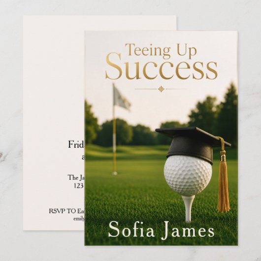 Uitnodiging voor eindexamenfeest met golf thema (Voorkant / Achterkant)