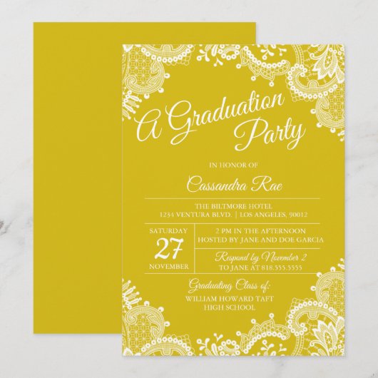 Uitnodiging voor eindexamenfeest met heldergele ka (Voorkant / Achterkant)