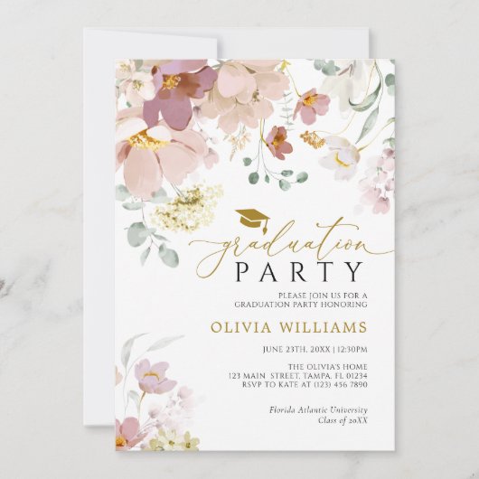 Uitnodiging voor eindexamenfeest met roze en rode (Voorkant)