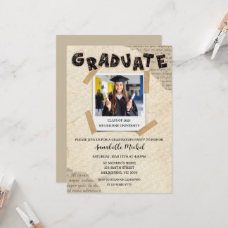 Uitnodiging voor eindexamenfoto in vintage scrapbo