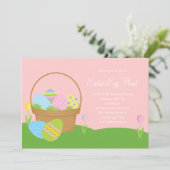 Uitnodiging voor eitjes bij paasmandje (Staand voorkant)