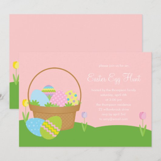 Uitnodiging voor eitjes bij paasmandje (Voorkant / Achterkant)