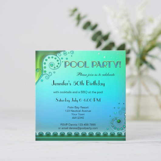 Uitnodiging voor Elegant Aqua Pool (Staand voorkant)