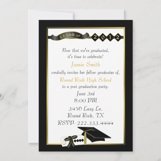 Uitnodiging voor Elegant Black and Gold Graduation (Voorkant)