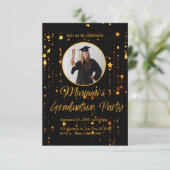 Uitnodiging voor Elegant Black and Gold Graduation (Staand voorkant)
