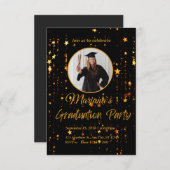 Uitnodiging voor Elegant Black and Gold Graduation (Voorkant / Achterkant)