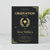 Uitnodiging voor Elegant Black and Gold Graduation (Staand voorkant)