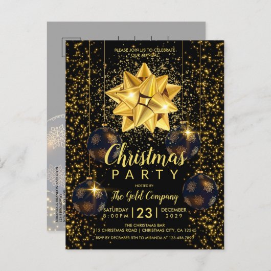 Uitnodiging voor Elegant Black Gold-kerst (Voorkant / Achterkant)