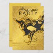 Uitnodiging voor Elegant Black & Gold Masquerade P (Voorkant / Achterkant)