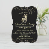 Uitnodiging voor Elegant Black & Gold Reindeer Par (Staand voorkant)