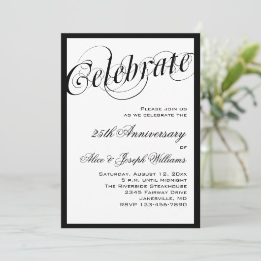 Uitnodiging voor Elegant Black & White Jubileum Pa (Staand voorkant)