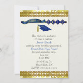 Uitnodiging voor Elegant Blue and Gold Graduation  (Voorkant)