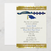 Uitnodiging voor Elegant Blue and Gold Graduation  (Voorkant / Achterkant)