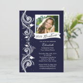 Uitnodiging voor Elegant Blue Photo Graduparty (Staand voorkant)