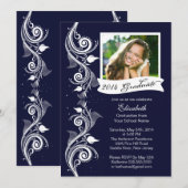 Uitnodiging voor Elegant Blue Photo Graduparty (Voorkant / Achterkant)