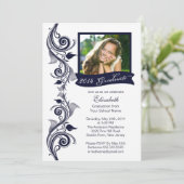 Uitnodiging voor Elegant Blue Photo Graduparty (Staand voorkant)