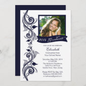 Uitnodiging voor Elegant Blue Photo Graduparty (Voorkant / Achterkant)