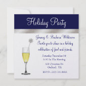 Uitnodiging voor Elegant Blue & Silver Holiday Par (Voorkant)