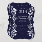 Uitnodiging voor Elegant Blue White Graduation Par (Voorkant / Achterkant)