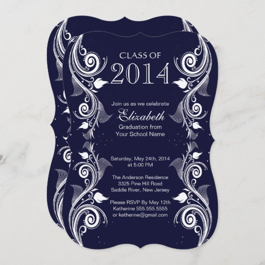 Uitnodiging voor Elegant Blue White Graduation Par (Voorkant / Achterkant)