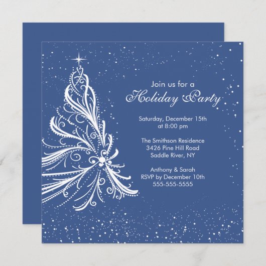 Uitnodiging voor Elegant Blue & White Holiday Part (Voorkant / Achterkant)