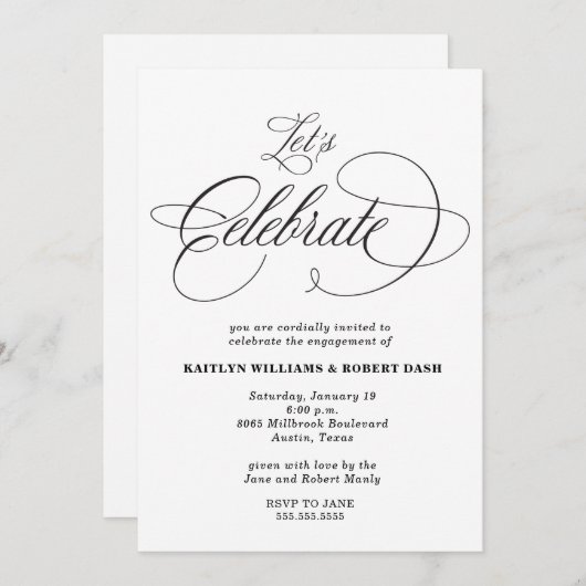 Uitnodiging voor Elegant Calligraphy Engagement Pa (Voorkant / Achterkant)