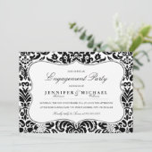 Uitnodiging voor Elegant Damask Engagement Party (Staand voorkant)