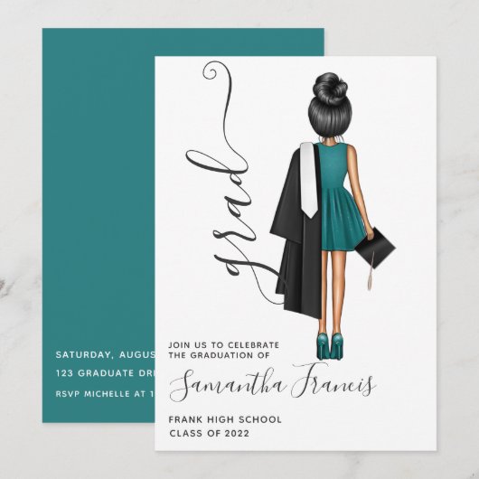 Uitnodiging voor elegant Girl Graduation Party (Voorkant / Achterkant)