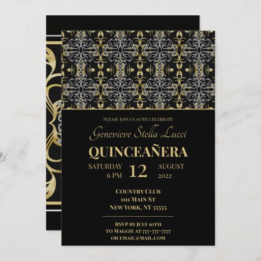 Uitnodiging voor Elegant Glitter Pattern Party (Voorkant / Achterkant)