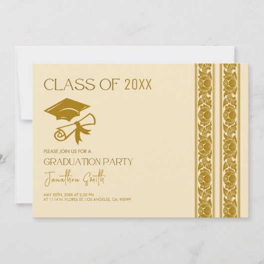 Uitnodiging voor Elegant Gold Graduation Party (Voorkant)