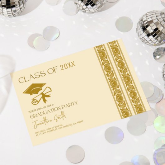 Uitnodiging voor Elegant Gold Graduation Party