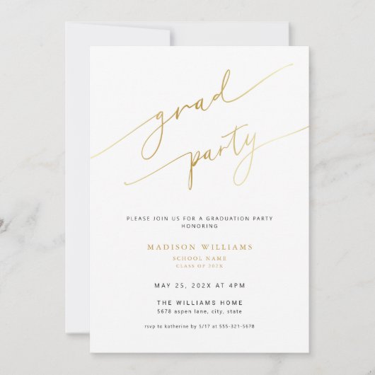 Uitnodiging voor Elegant Gold Script Graduparty (Voorkant)