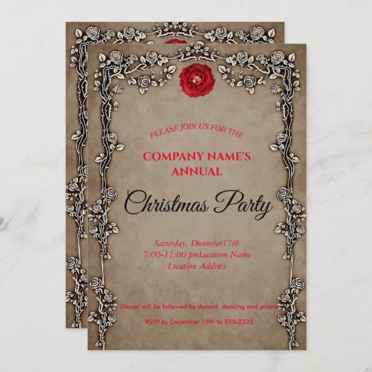 Uitnodiging voor Elegant Gothic-kerstfeest (Voorkant / Achterkant)