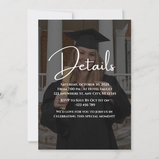 Uitnodiging voor Elegant Graduation Party (Achterkant)