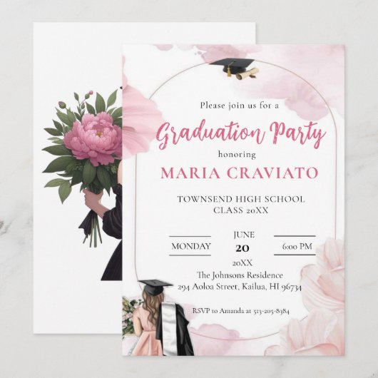 Uitnodiging voor Elegant Graduation Party (Voorkant / Achterkant)