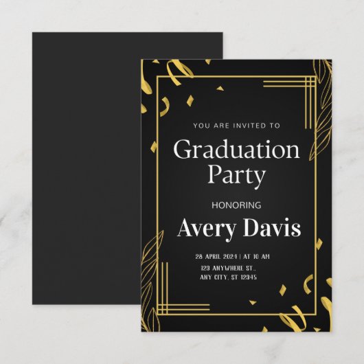 Uitnodiging voor Elegant Graduation Party (Voorkant / Achterkant)