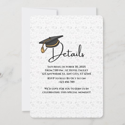 Uitnodiging voor Elegant Graduation Party (Achterkant)