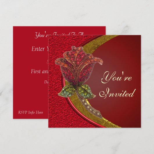 Uitnodiging voor Elegant Jewled Roos Party (Voorkant / Achterkant)