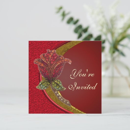 Uitnodiging voor Elegant Jewled Roos Party (Staand voorkant)