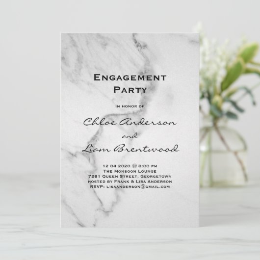 Uitnodiging voor Elegant Marble Engagement Party (Staand voorkant)