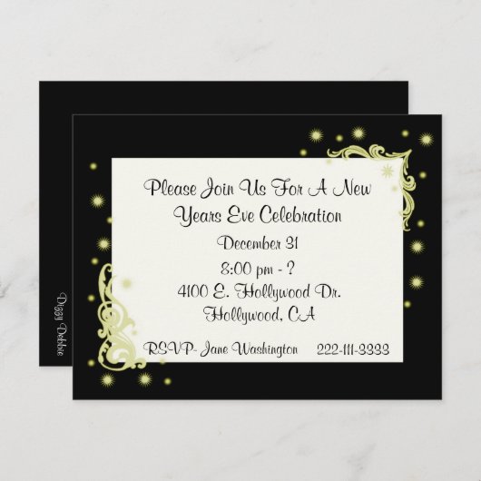 Uitnodiging voor Elegant New Years Party (Voorkant / Achterkant)