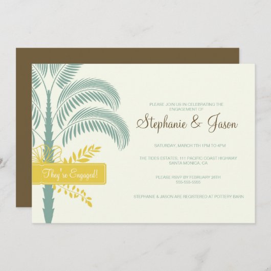 Uitnodiging voor Elegant Palm Tree Engagement Part (Voorkant / Achterkant)