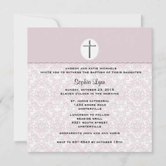 Uitnodiging voor Elegant Pink Damask (Voorkant)