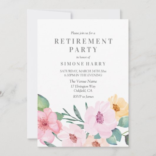 Uitnodiging voor Elegant Pink Floral Retirement Pa (Voorkant)