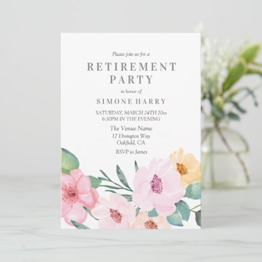 Uitnodiging voor Elegant Pink Floral Retirement Pa (Staand voorkant)