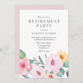 Uitnodiging voor Elegant Pink Floral Retirement Pa (Voorkant / Achterkant)