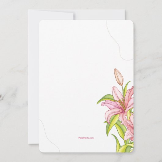 Uitnodiging voor Elegant Pink Lilies (Achterkant)